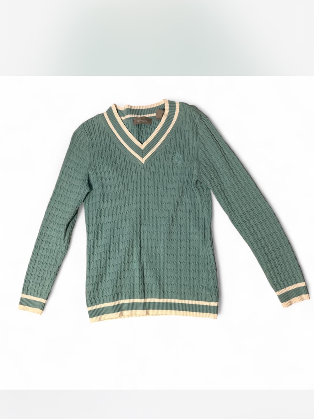 Liz Claiborne Green V-Neck Sweater with Cream Trim
